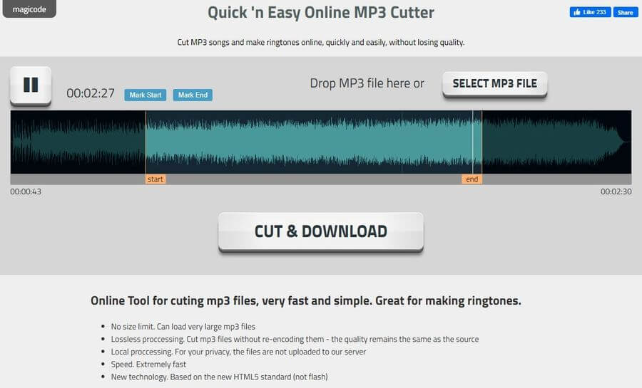 Cortar archivos Mp3 grandes online y gratis