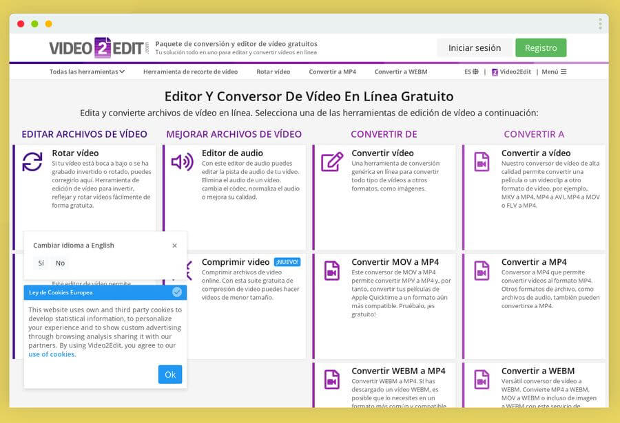 Video2Edit: editor y convertidor de vídeos online gratuito