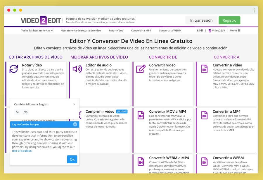 Editar y convertir vídeos online con Video2Edit