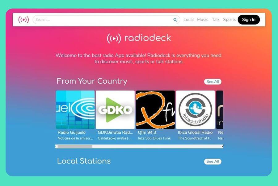Escuchar emisoras de radio online y gratis en Radiodeck