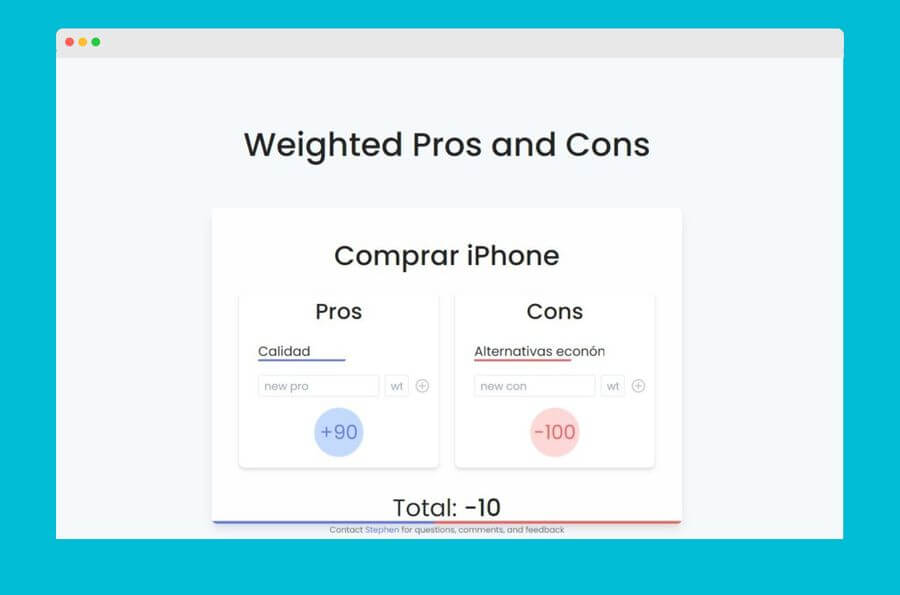Crear listas de Pros y Contras online y gratis
