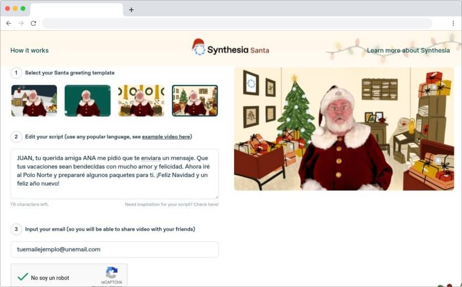 Synthesia Santa: crea gratis un vídeo personalizado de Papá Noel