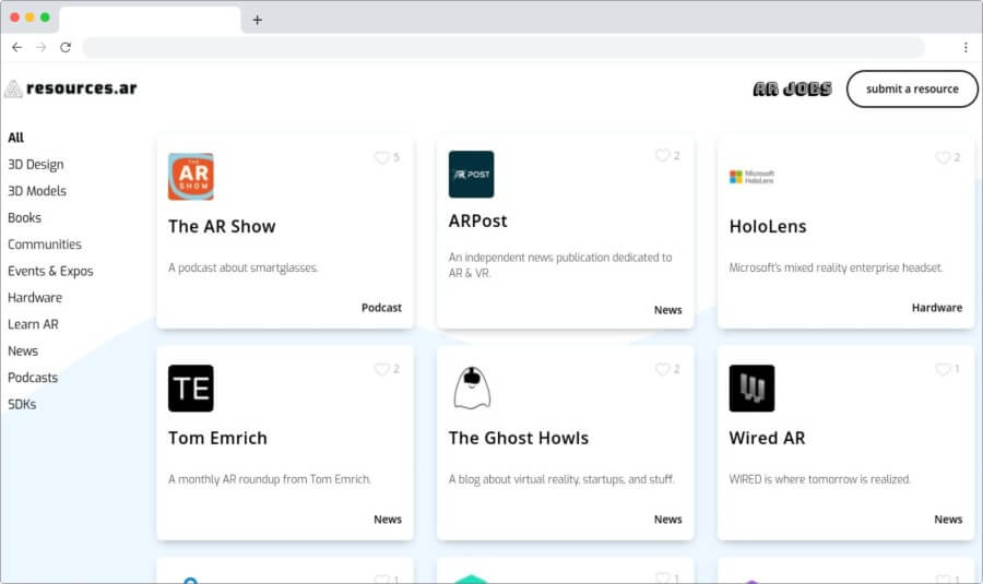 Recursos para realidad aumentada en Resources AR