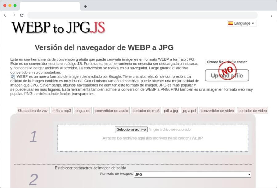 WebP to JPG JS: web gratuita para convertir imágenes WebP a JPG