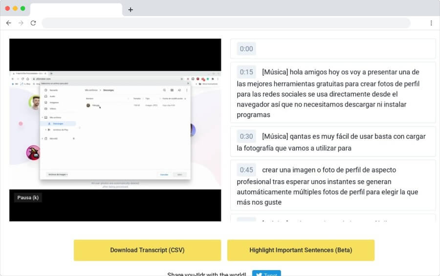 Transcripción automática de vídeos de Youtube