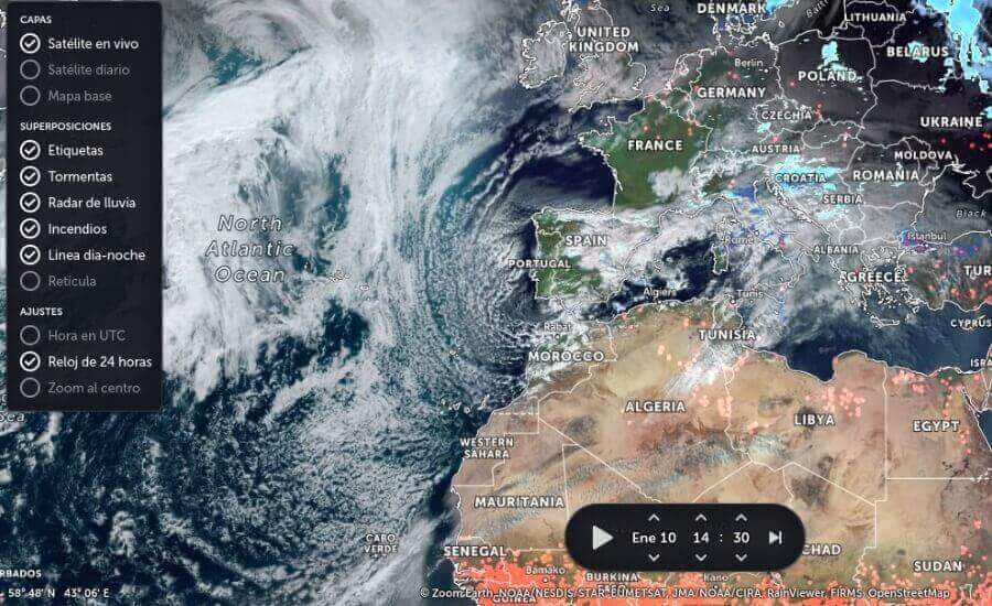 Zoom Earth una página que nos ofrece vista de satélite en vivo