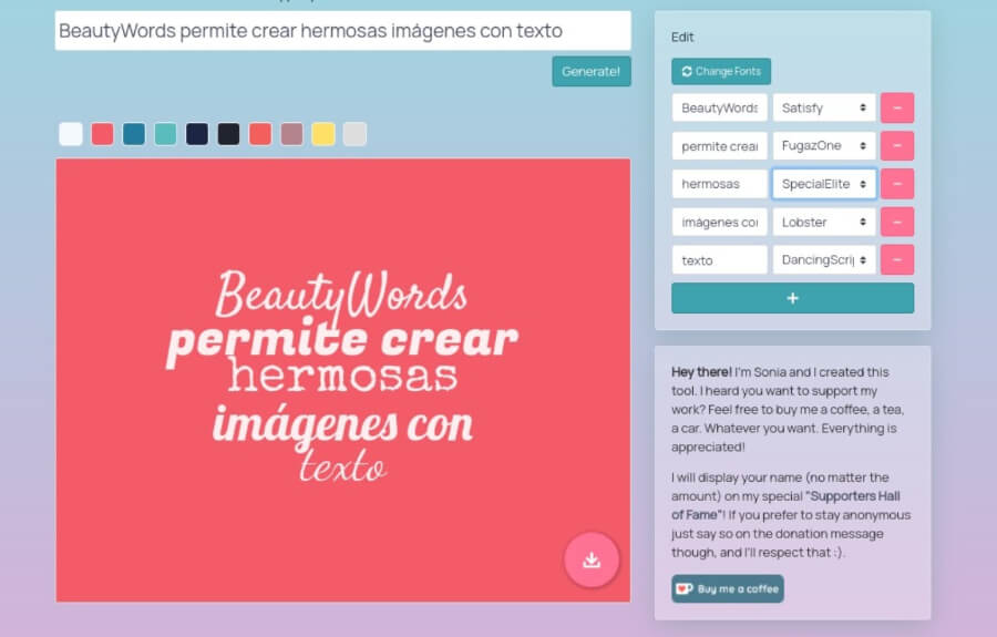 BeautyWords: generador de imágenes con texto de diferentes tipografías