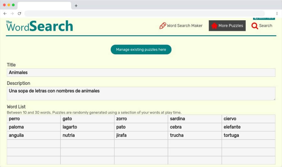 Crear gratis sopas de letras
