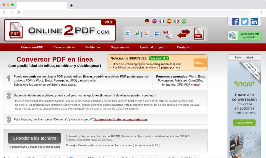 Online2PDF: convertidor gratuito de archivos a PDF y de PDF a otros formatos