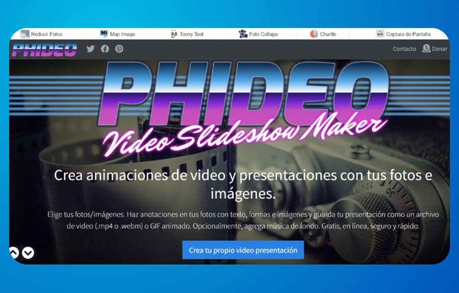 Phideo: una página para crear vídeos gratis a partir de imágenes y fotos
