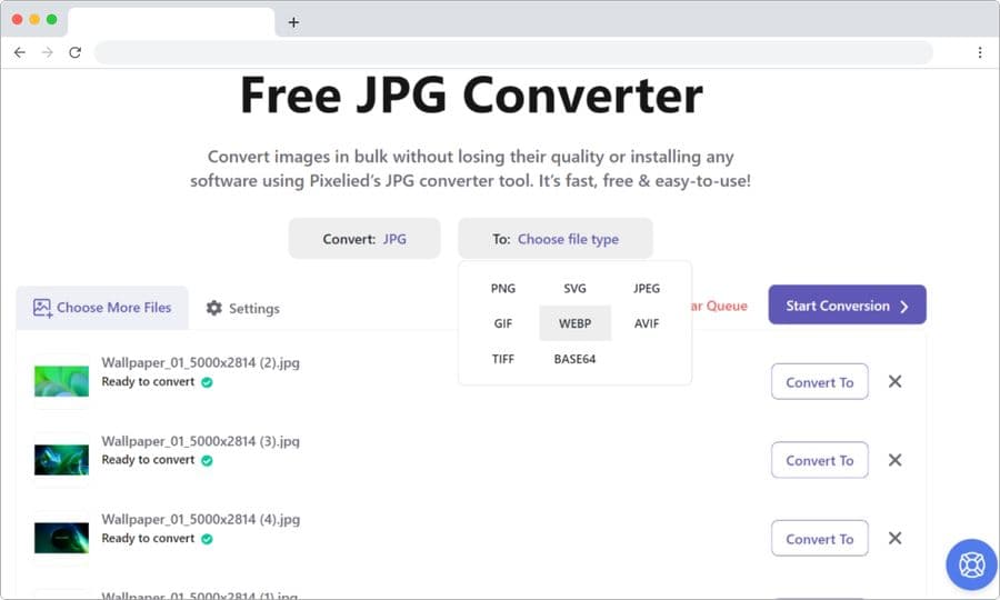 Pixelied Convert: convertir imágenes gratis y sin instalar programas