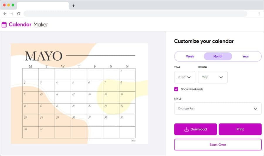 Crear calendarios para imprimir gratis y en línea con Calendar Maker