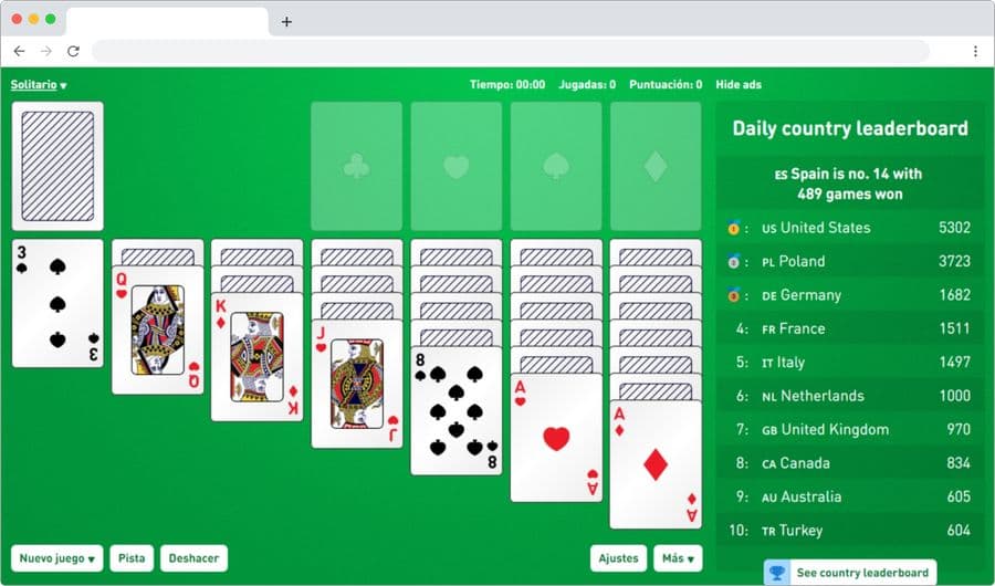 Juego de solitario para navegador