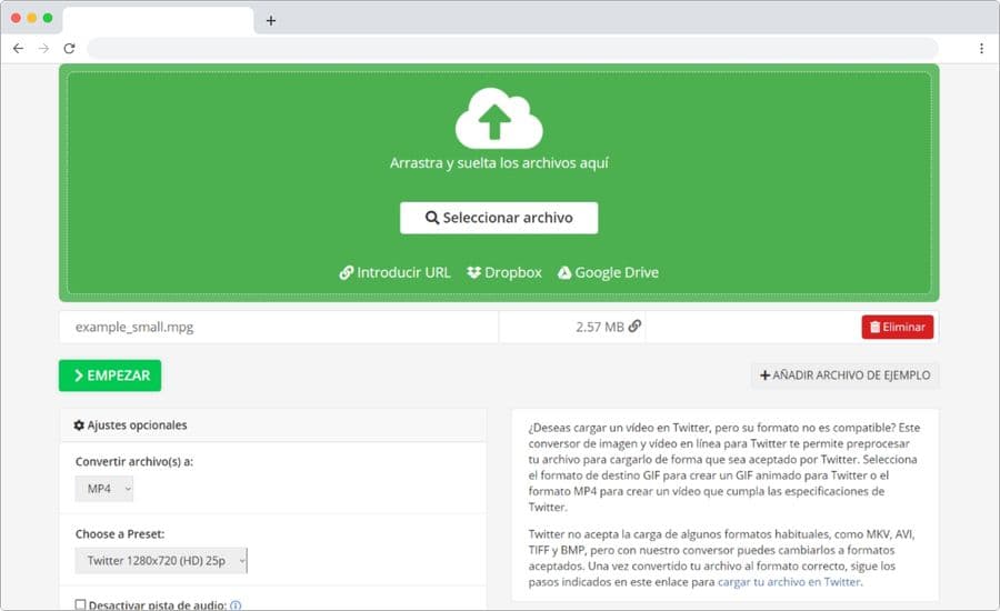 Convertir vídeos para Twitter gratis