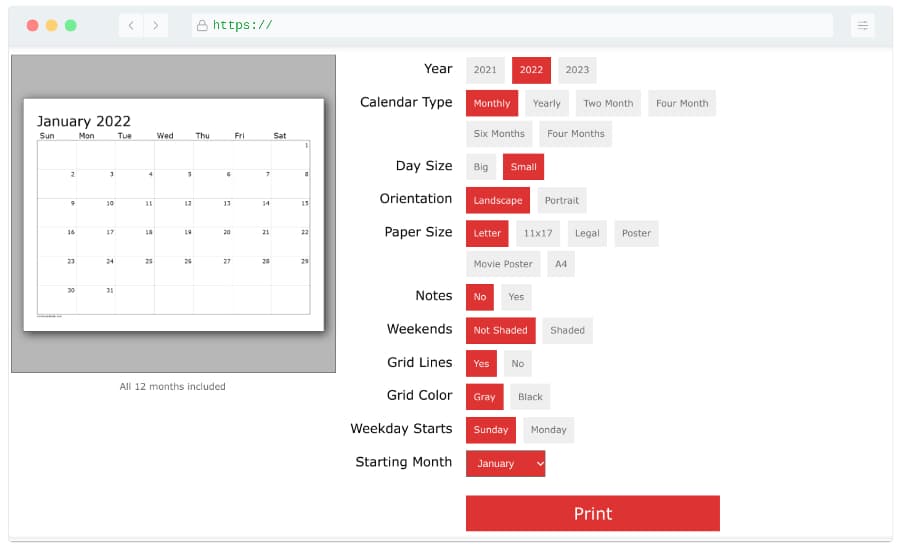 Crear calendarios personalizados gratis y online