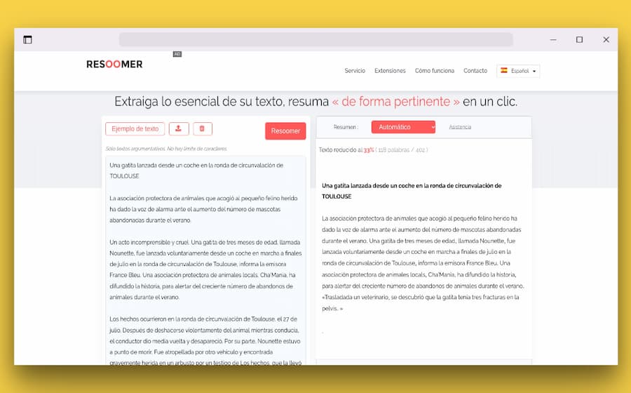 Resoomer: free web tool to summarize texts