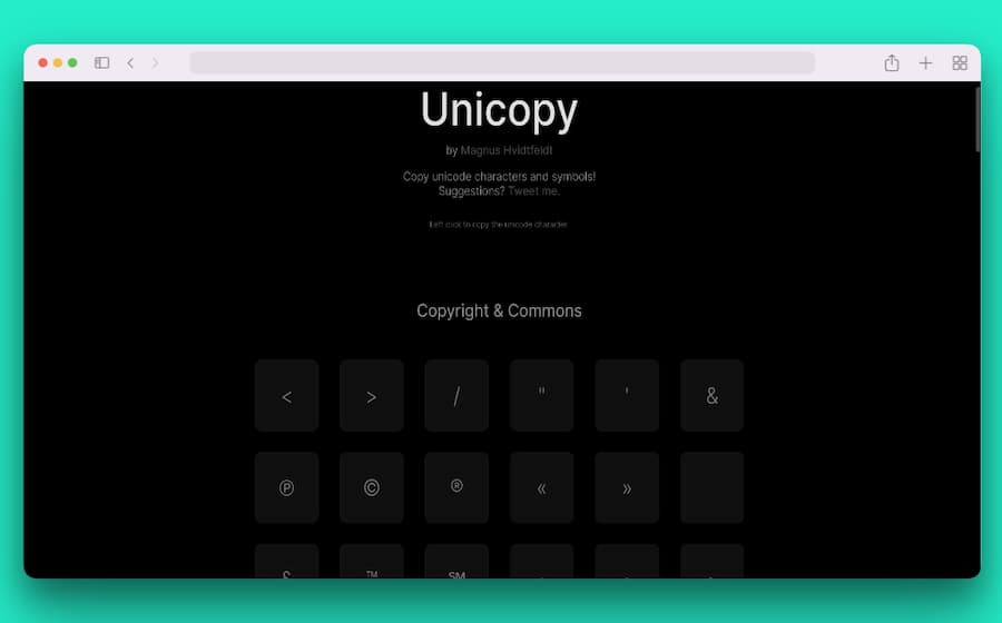 Símbolos y caracteres en Unicopy