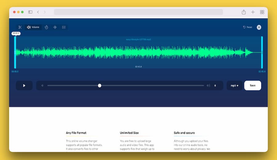 Aumentar o reducir volumen en audios