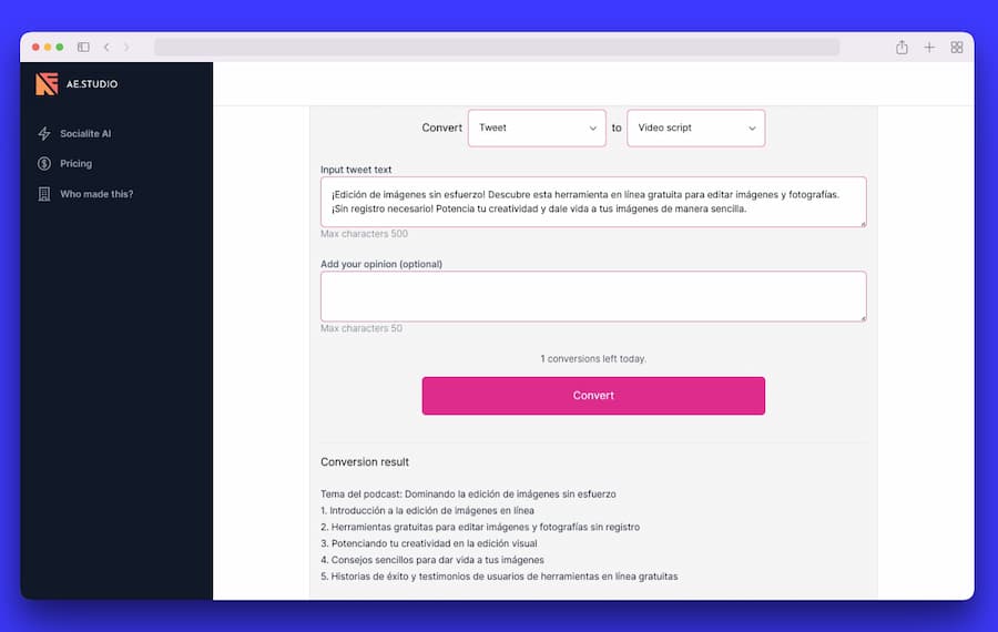 Convertidor de contenidos en línea