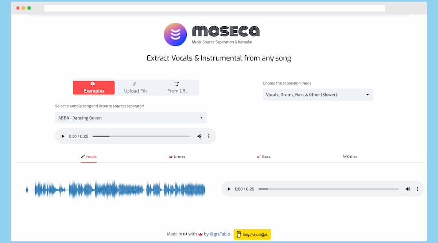 Moseca: free AI tool to separate instruments and voices