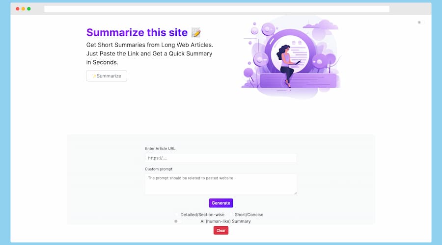 Free summaries of web pages and articles in seconds