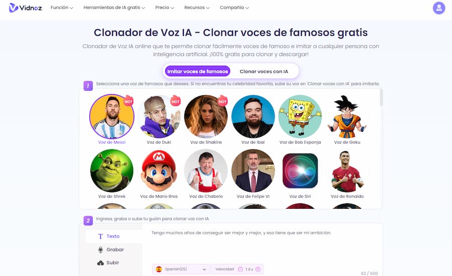 Supera las limitaciones de la voz: Vidnoz Clonador de Voz imita diversas voces para ti