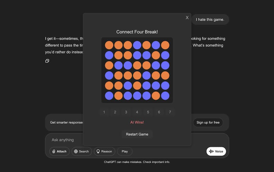 Connect Four for ChatGPT
