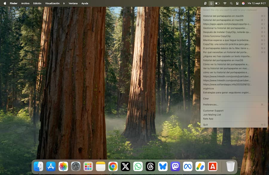 Historial del portapapeles en macOS