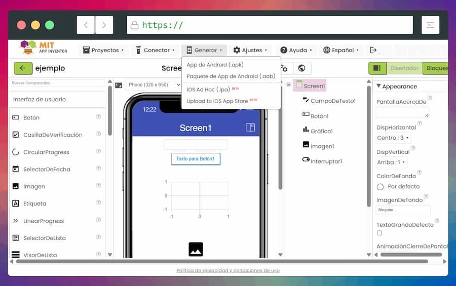 Crear apps para iPhone con Mit App Inventor 2