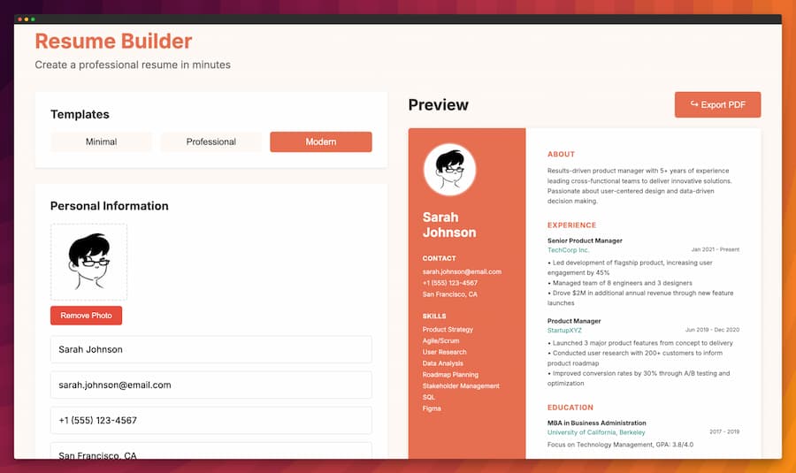Private Resume Builder