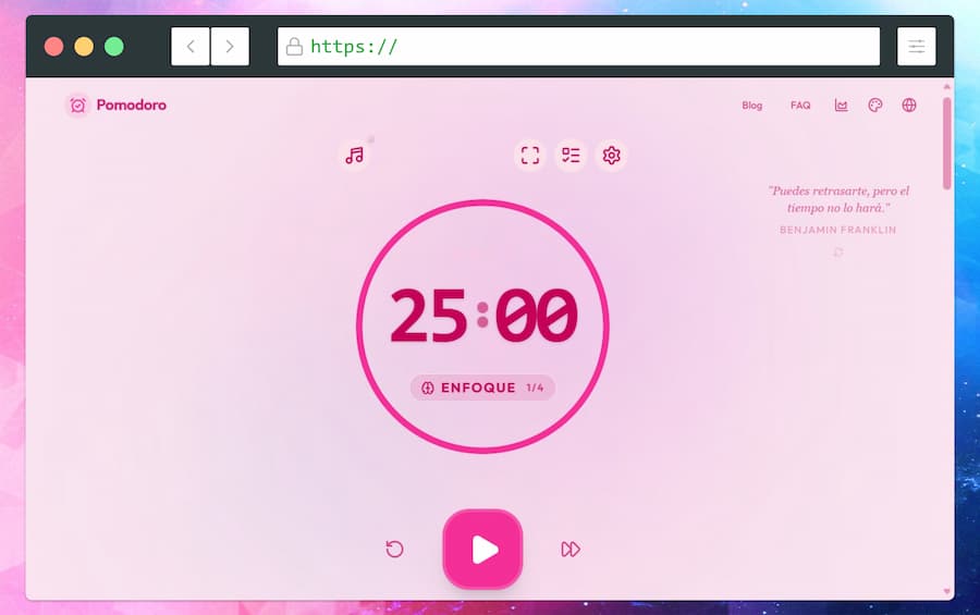 Temporizador Pomodoro online y gratuito